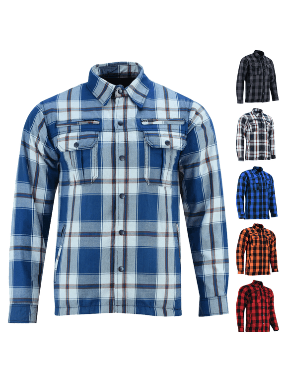 Daniel Smart Men’s Motorcycle Shirt - All Season Sporty Armored Flannel Shirt – Water Resistant and Durable