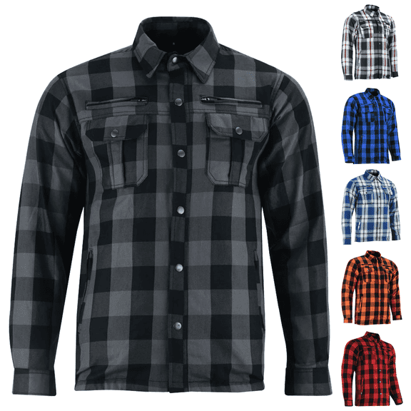 Daniel Smart Men’s Motorcycle Shirt - All Season Sporty Armored Flannel Shirt – Water Resistant and Durable