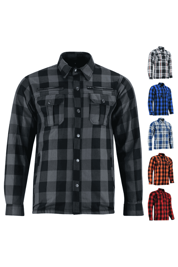 Daniel Smart Men’s Motorcycle Shirt - All Season Sporty Armored Flannel Shirt – Water Resistant and Durable