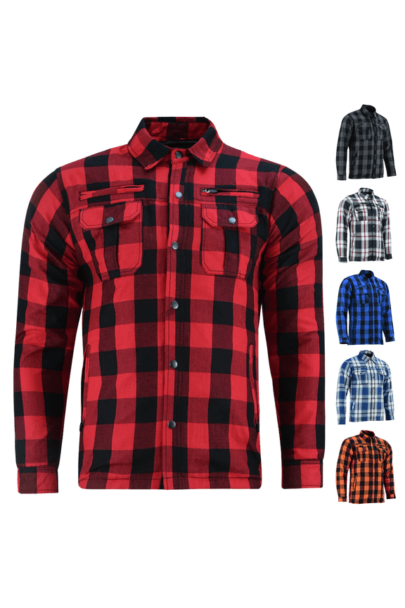 Daniel Smart Men’s Motorcycle Shirt - All Season Sporty Armored Flannel Shirt – Water Resistant and Durable