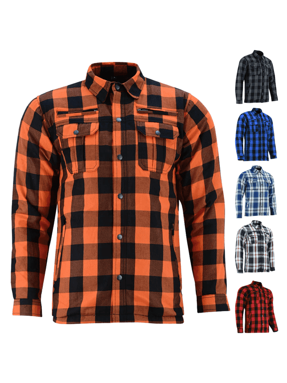 Daniel Smart Mens Motorcycle Shirt - All Season Sporty Armored Flannel Shirt Water Resistant and Durable