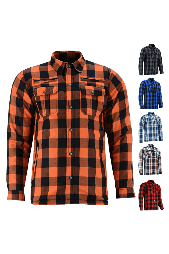Daniel Smart Mens Motorcycle Shirt - All Season Sporty Armored Flannel Shirt Water Resistant and Durable
