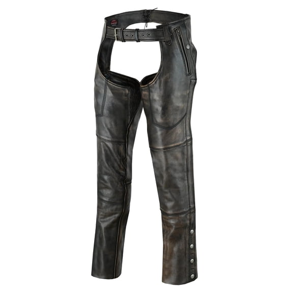 Daniel Smart Motorcycle Leather Chaps All Season Insulated Unisex Biker Assless Chaps with Customizable Fit and Carry Pockets