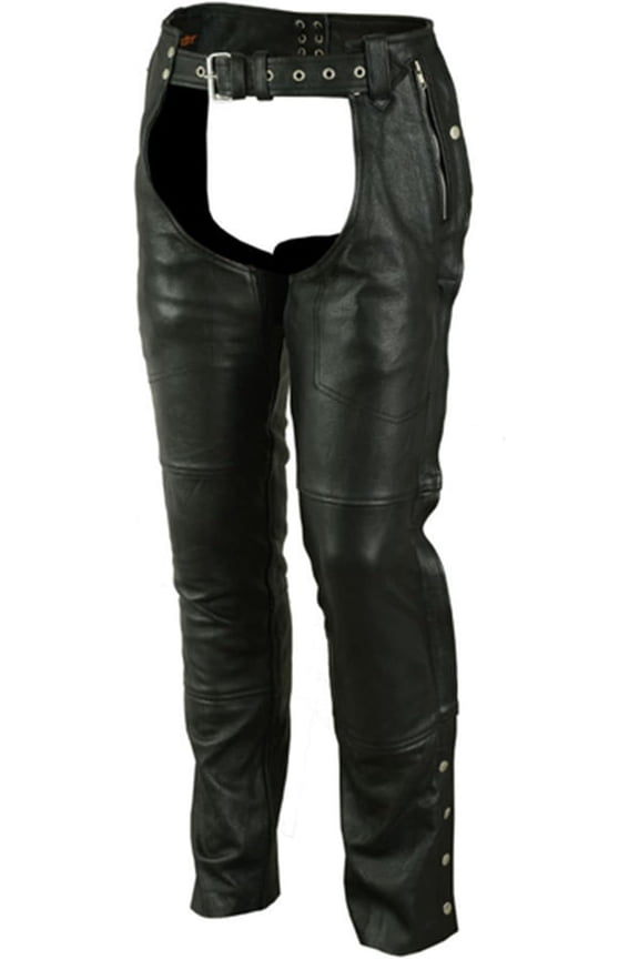 Daniel Smart Motorcycle Leather Chaps - All Season Unisex Soft Milled Cowhide Biker Pant with Customizable fit & Carry Pocket