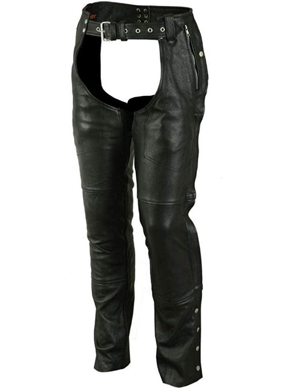 Daniel Smart Motorcycle Leather Chaps All Season Unisex Assless Chaps with Customizable fit & Carry Pockets