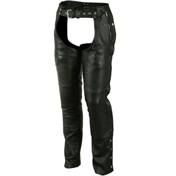 Daniel Smart Motorcycle Leather Chaps All Season Unisex Biker Pant with Customizable fit and Carry Pockets