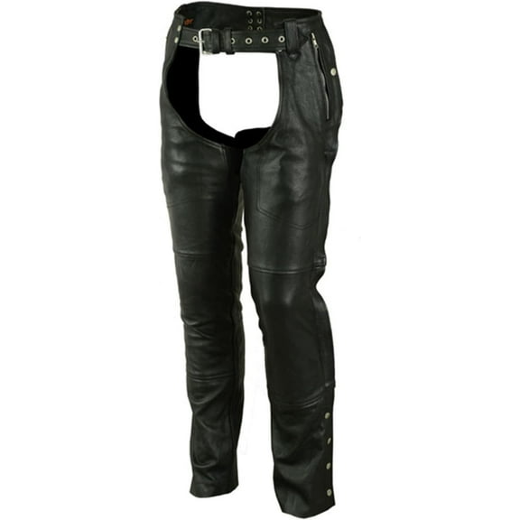Daniel Smart Motorcycle Leather Chaps All Season Unisex Biker Pant with Customizable fit and Carry Pockets