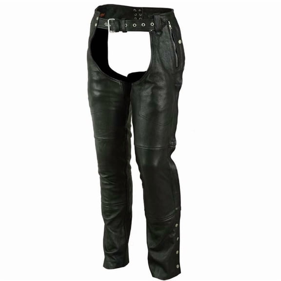 Daniel Smart Motorcycle Assless Leather Chaps - Unisex Soft Milled Cowhide Biker Pant with Customizable fit & Carry Pocket