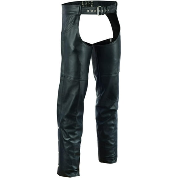 Daniel Smart Motorcycle Leather Chaps All Season Unisex Cowhide Biker Assless Chaps with Customizable Fit, Jean Style Pockets