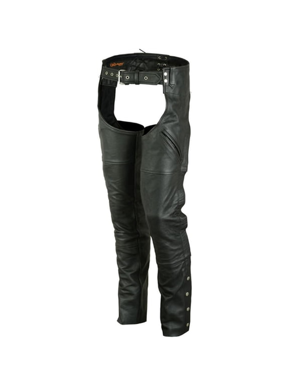 Daniel Smart Motorcycle Leather Chaps – All Season Unisex Biker Pant with Customizable fit and Carry Pockets