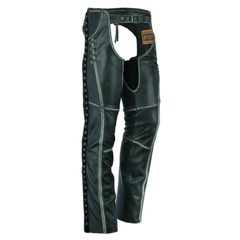 Daniel Smart Motorcycle Leather Chaps – Grommet Detailing- All