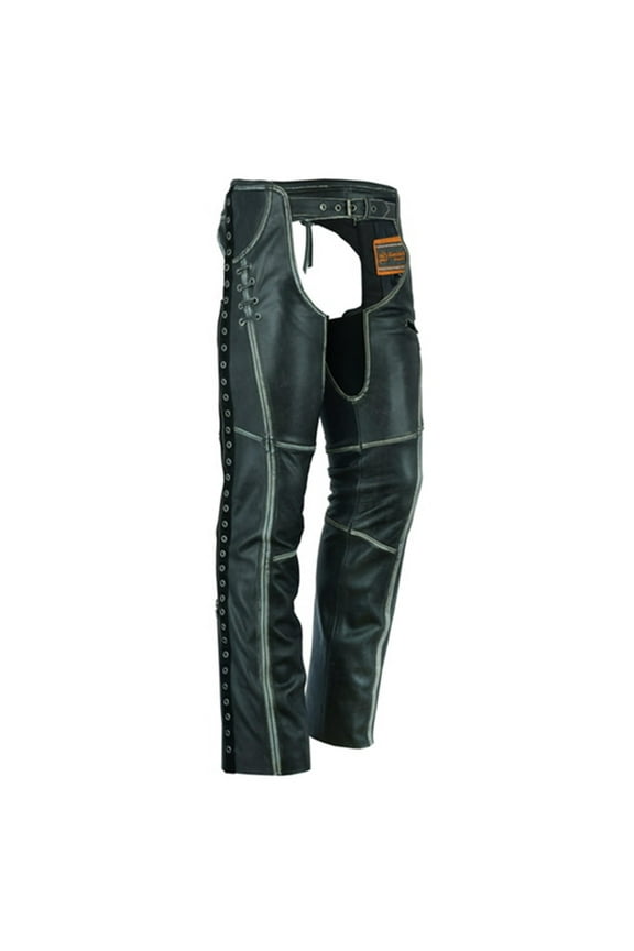 Daniel Smart Motorcycle Leather Chaps – Grommet Detailing- All Season Women’s Biker Pant with Customizable fit & Carry Pocket