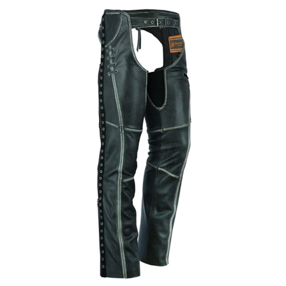 Daniel Smart Motorcycle Leather Chaps – Grommet Detailing- All Season Women’s Biker Pant with Customizable fit & Carry Pocket