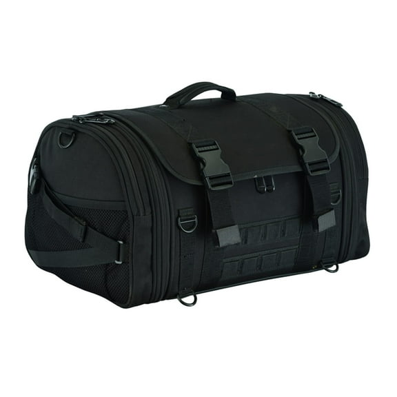 Daniel Smart Motorcycle Sissy Bar Roll Bag with Multiple Pockets - Secure Your Luggage and Stuff with Ease - Includes Rain Cover for All-Weather Protection - Perfect for Motorcycle Touring Black