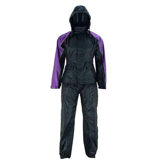 Daniel Smart Motorcycle Soft Polyester Rain Suit for Women Waterproof with Reflective piping and Zipper Closure.