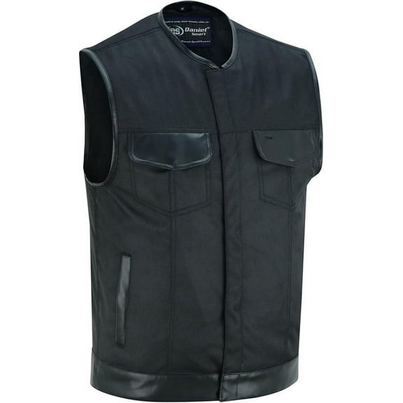Daniel Smart S to 12XL Men Vest Black Textile with Leather Trimming Motorcycle Men vest