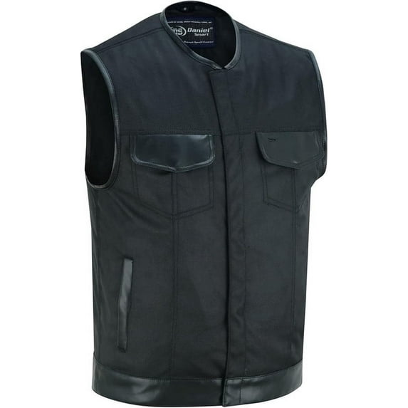 Daniel Smart S to 12XL Men Vest Black Textile with Leather Trimming Motorcycle Men vest