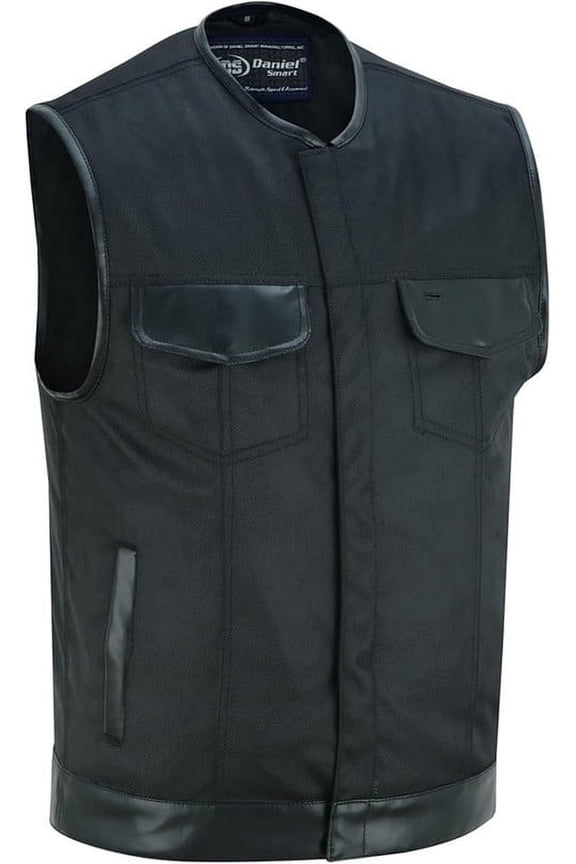 Daniel Smart S to 12XL Men Vest Black Textile with Leather Trimming Motorcycle Men vest