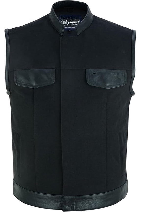 Daniel Smart S to 12XL Men Vest Canvas material with Leather Detailing Motorcycle Vest for Men’s