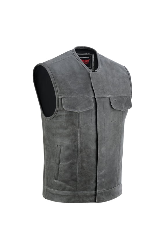 Daniel Smart S to 12XL Men’s Leather Vest Cowhide Motorcycle Leather Vest with Unique without Collar Design