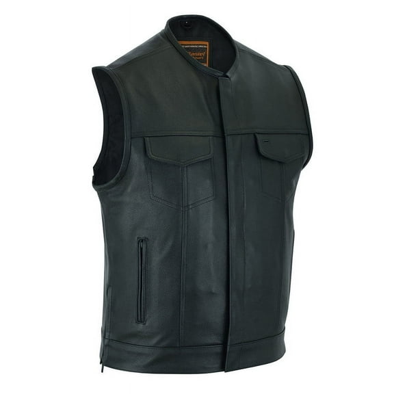 Daniel Smart S to 12XL Men’s Leather Vest Cowhide Motorcycle Leather Vest without Collar Design