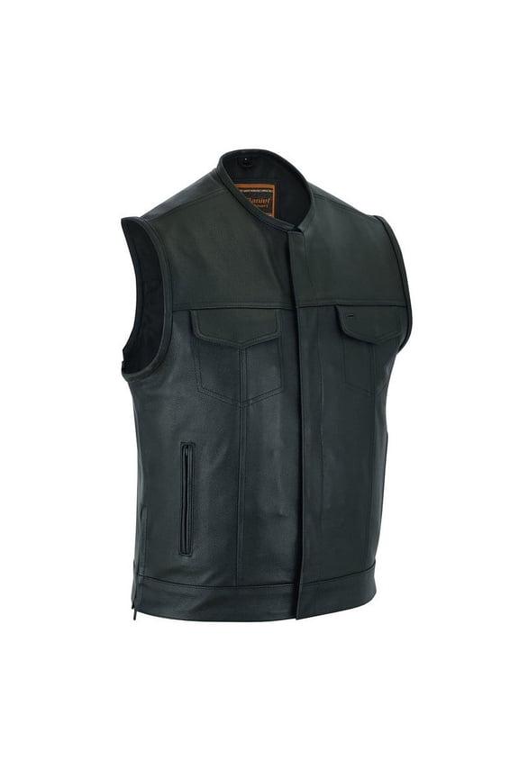 Daniel Smart S to 12XL Men’s Leather Vest Cowhide Motorcycle Leather Vest without Collar Design
