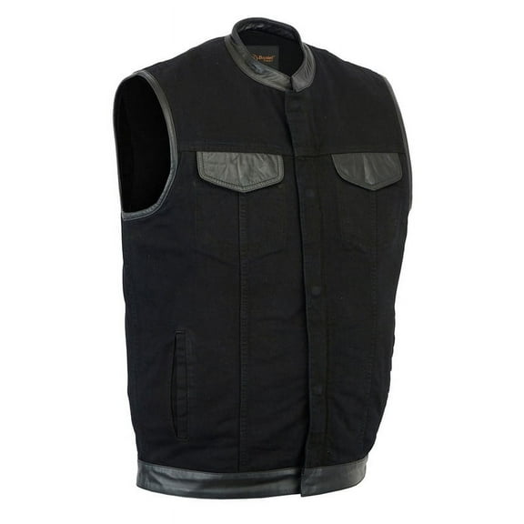 Daniel Smart S to 12XL Men’s Vest Unique black denim vest men with Leather Detailing Motorcycle Vest