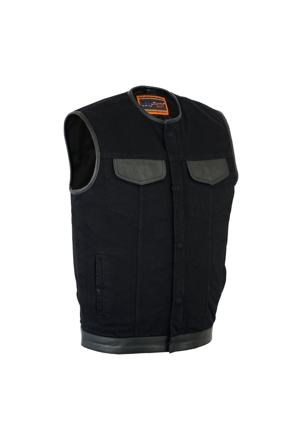 Daniel Smart S to 12XL Sleeveless Black Denim with Leather Detailing Biker Vest For Men