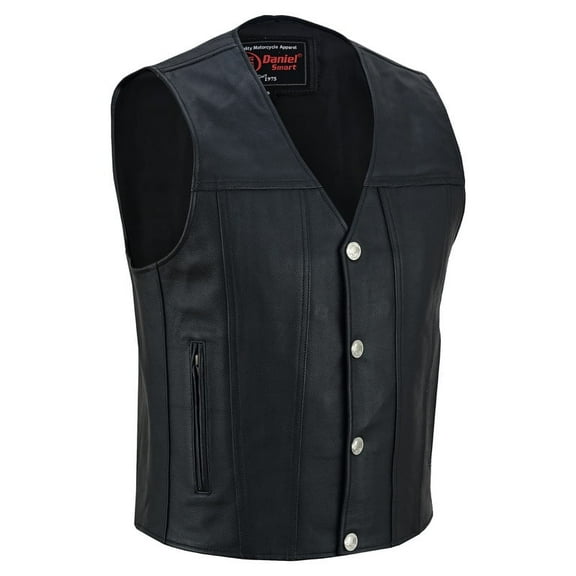Daniel Smart S to 8XL Biker Vest for Men Premium Cowhide Leather Motorcycle Vest with Plain Sides Design