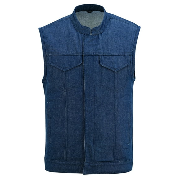 Daniel Smart S to 8XL Blue Biker Denim Vest for Men with Unique Scoop Collar Design