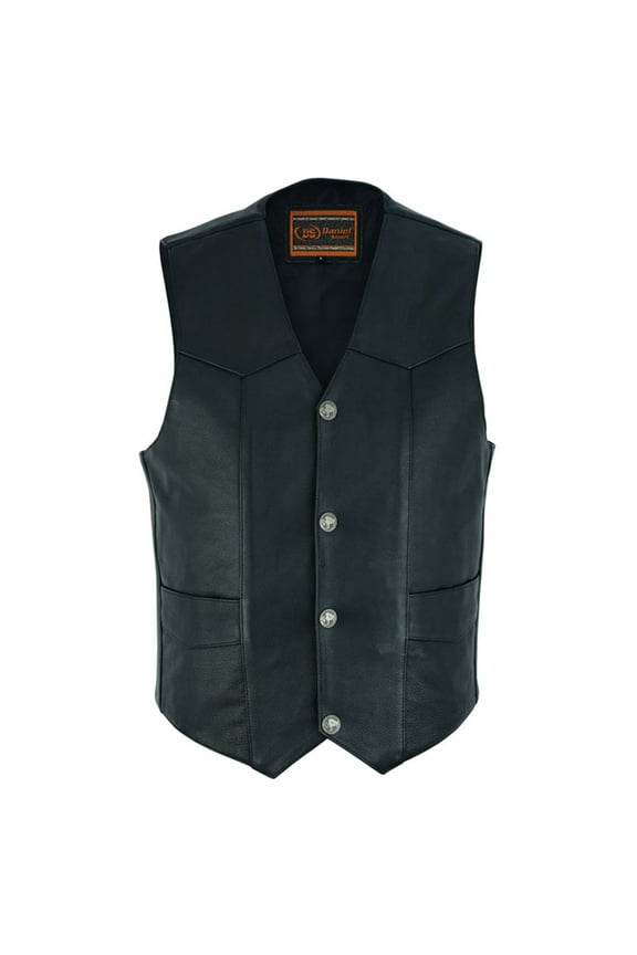 Daniel Smart S to 8XL Leather Motorcycle Vest Cowhide Biker Vest for Men with Unique V-Shaped Neck Design