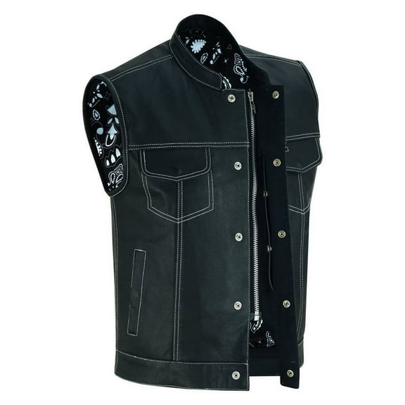 Daniel Smart S to 8XL Leather Motorcycle Vest with White Stitching Detailing Biker Vest for Men