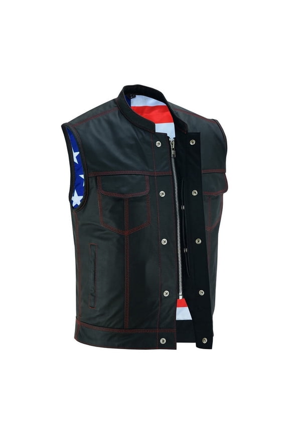 Daniel Smart S to 8XL Leather Vest Soft Buffalo Milled leather with American Flag lining Biker Leather Vest