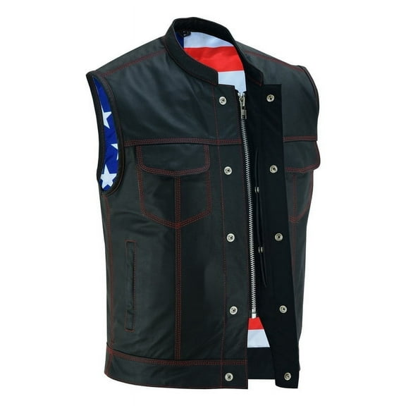 Daniel Smart S to 8XL Leather Vest Soft Buffalo Milled leather with American Flag lining Biker Leather Vest