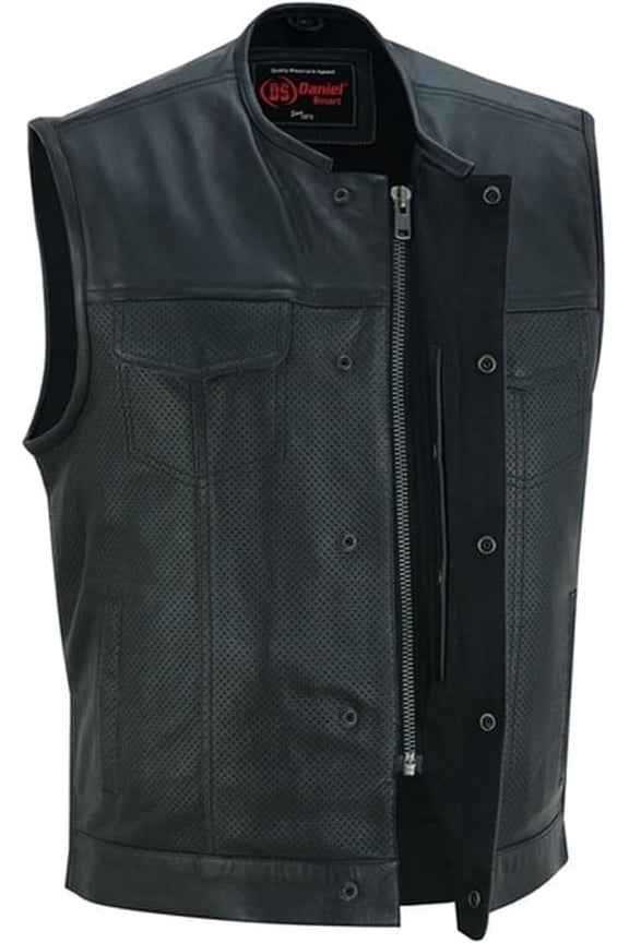 Daniel Smart S to 8XL Men leather Vest Cowhide Motorcycle Leather Vest with Black Collarless Design