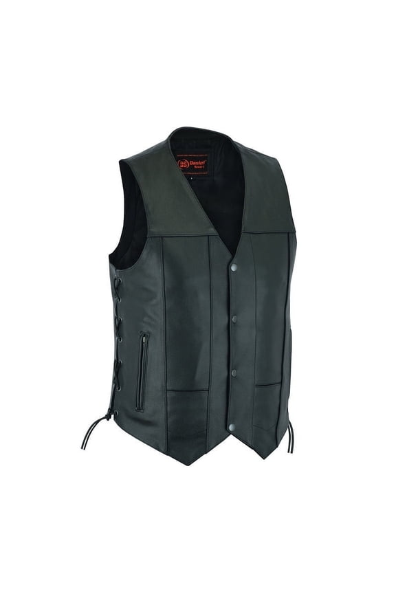 Daniel Smart S to 8XL Men’s leather vest Milled Cowhide Motorcycle Leather Vest with Side laces V-Shaped Design