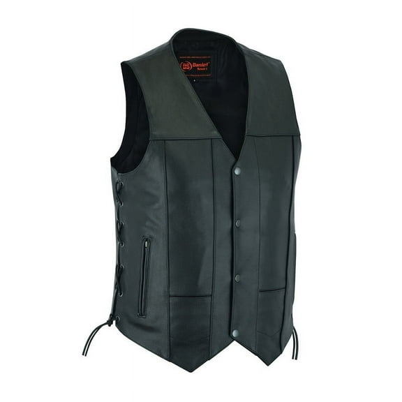 Daniel Smart S to 8XL Men’s leather vest Milled Cowhide Motorcycle Leather Vest with Side laces V-Shaped Design