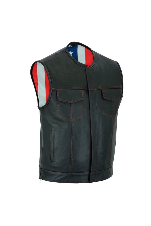 Daniel Smart S to 8XL Motorcycle Vests for men Cowhide leather Unique USA Flag Inside Lining Biker vest
