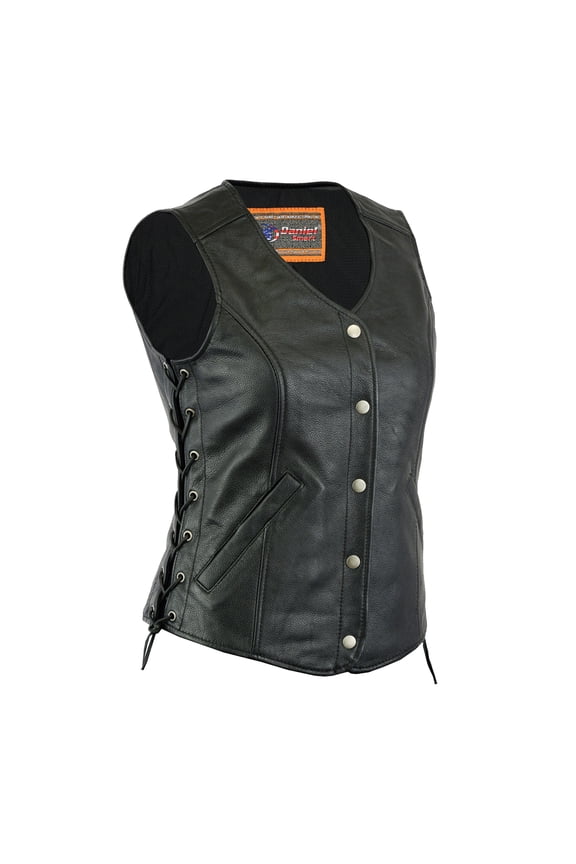 Daniel Smart Women Leather Vest - Black Leather Vest with Stylish Side Laces