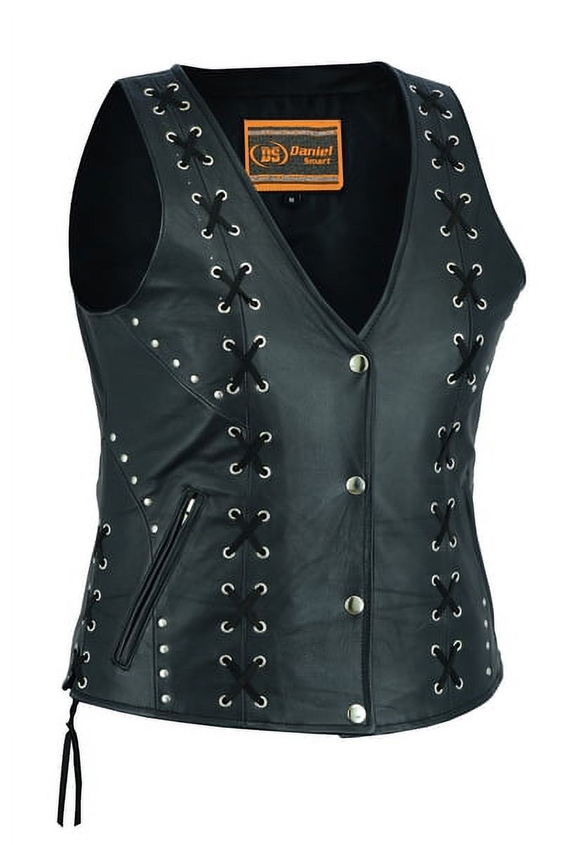 Daniel Smart Women's Black Leather Vest With Side Laces & Concealed Armory Pockets