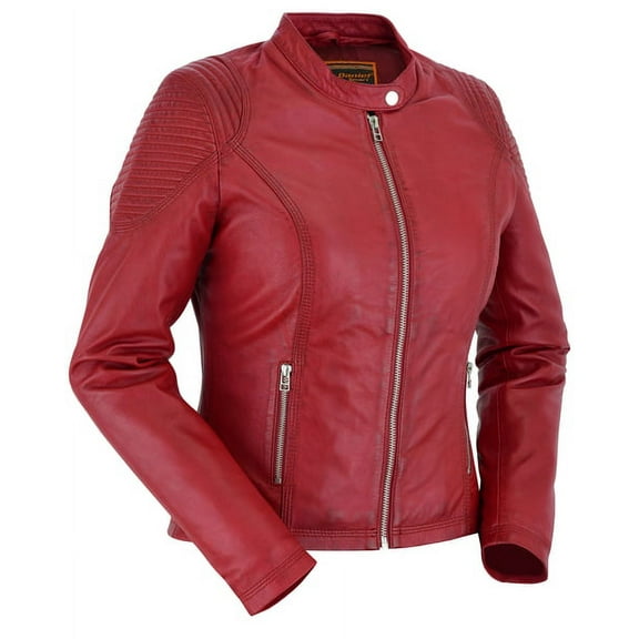 Daniel Smart Women’s Fashion Motorcycle Leather Jacket – Soft Naked Lambskin Leather Jacket with Satin Inner Liner & Storage pockets