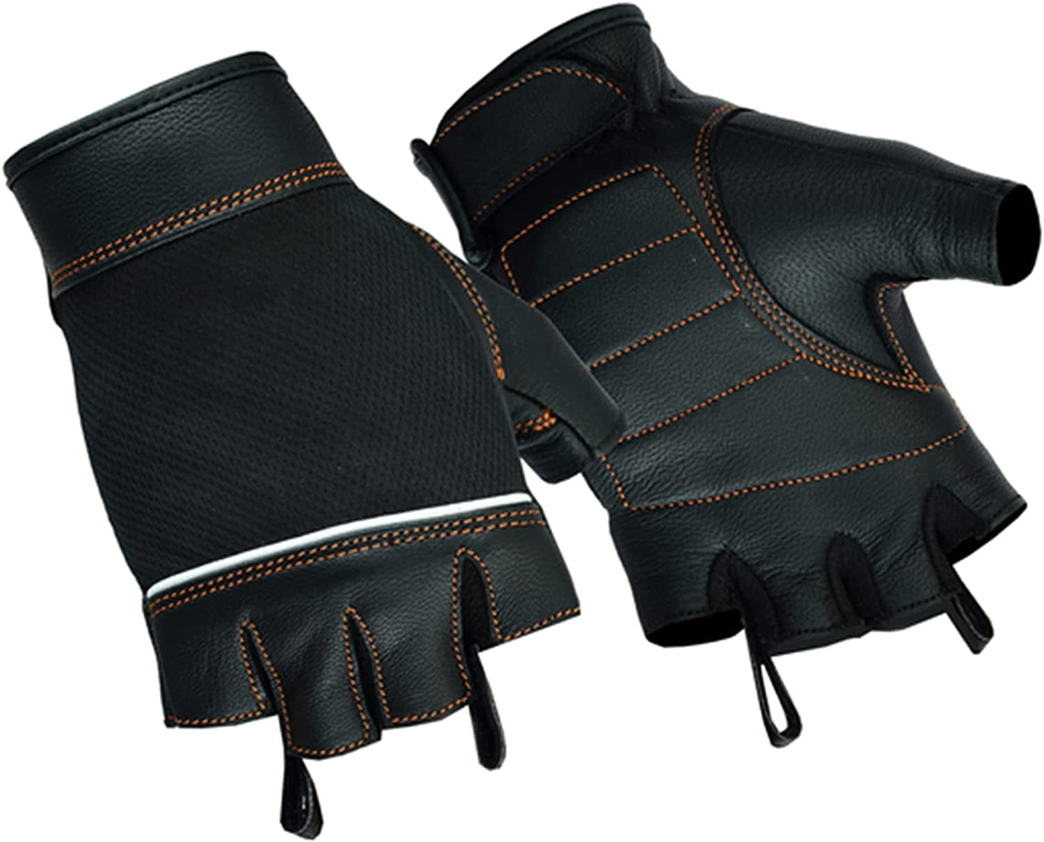 Daniel Smart Women’s Leather Gloves – Goatskin Leather Fingerless Motorcycle Gloves with Gel Palm and Reflective Stripes