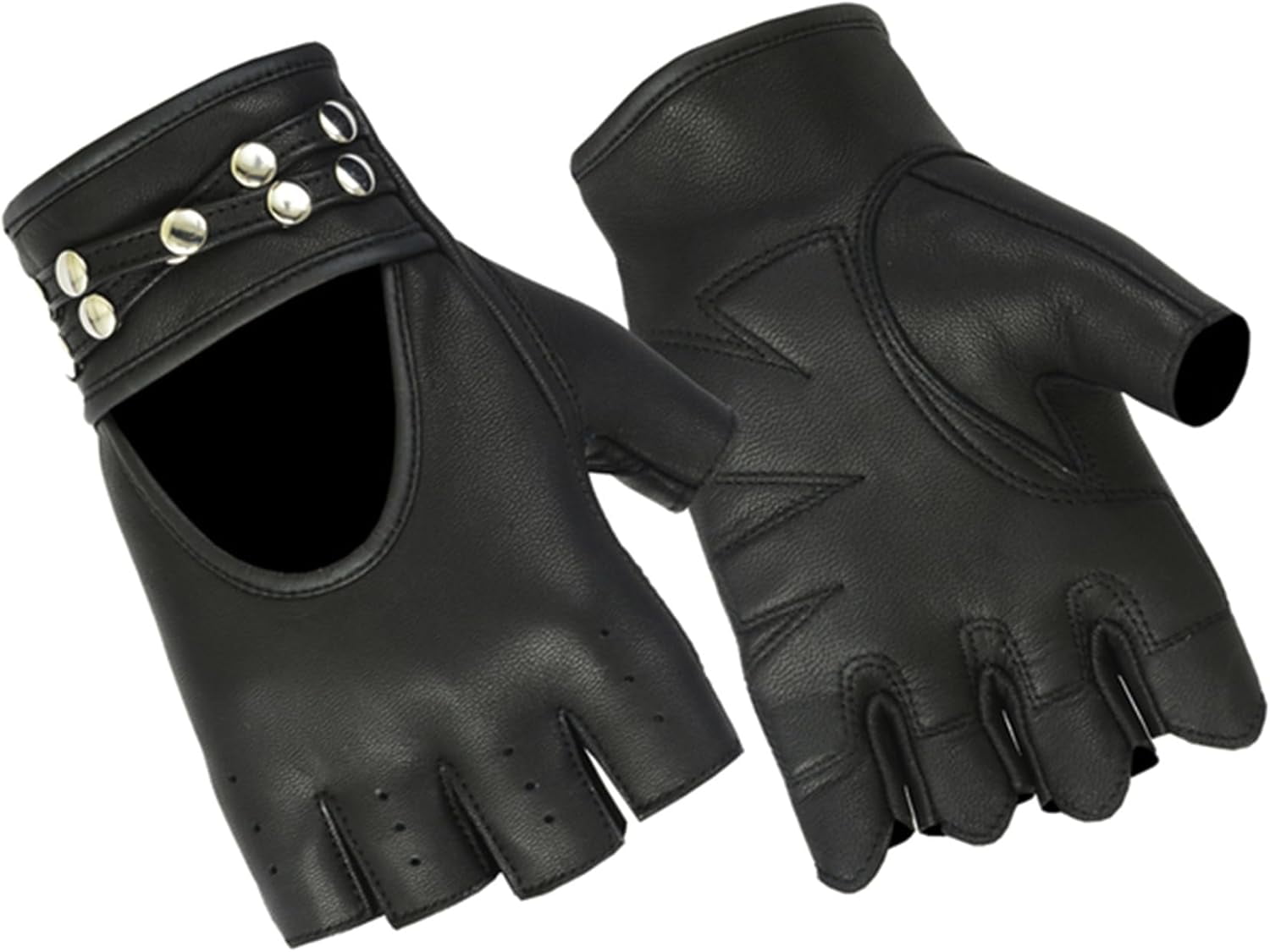 Daniel Smart Women’s Leather Gloves-Fingerless Motorcycle Gloves with Gel Palm and Wrist Strap