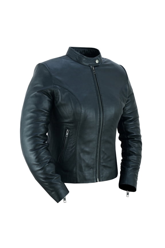 Daniel Smart Women’s Leather Jacket - Goatskin Motorcycle Leather Jacket with Scooter Collar Design & Multipurpose Pockets