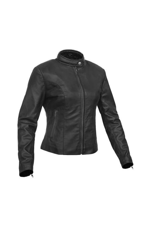 Daniel Smart Women’s Leather Jacket - Goatskin Motorcycle Leather Jacket with Scooter Collar Design & Multipurpose Pockets