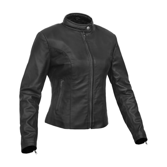 Daniel Smart Women’s Leather Jacket - Goatskin Motorcycle Leather Jacket with Scooter Collar Design & Multipurpose Pockets