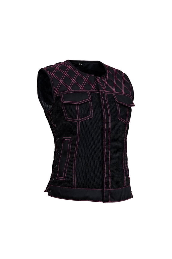 Daniel Smart Women’s Mesh Motorcycle Vest – Lightweight Quilted Biker Vest with Side Lacing, Ventilation & Utility Storage Pockets