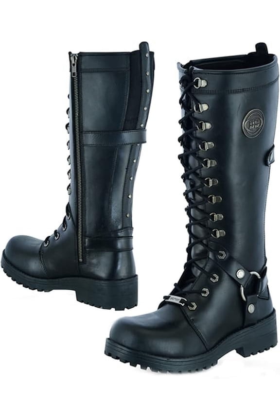 Daniel Smart Women’s Motorcycle Harness Boots–Full Grain Cowhide Waterproof Shoes with Cement Construction & Non Skid Outsole