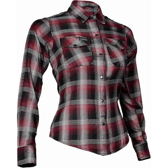 Daniel Smart Women’s Plaid Flannel Shirt – Cotton Long Sleeve, Crimson Check, Brass Snap Buttons, Relaxed Fit (XS-3XL)