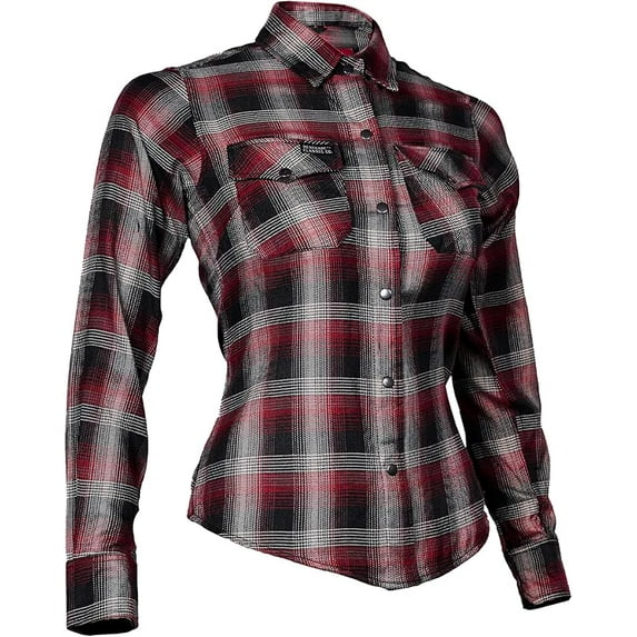 Daniel Smart Women’s Plaid Flannel Shirt – Cotton Long Sleeve, Crimson Check, Brass Snap Buttons, Relaxed Fit (XS-3XL)